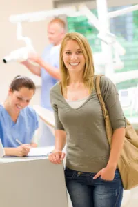 Smiling woman at a dental office